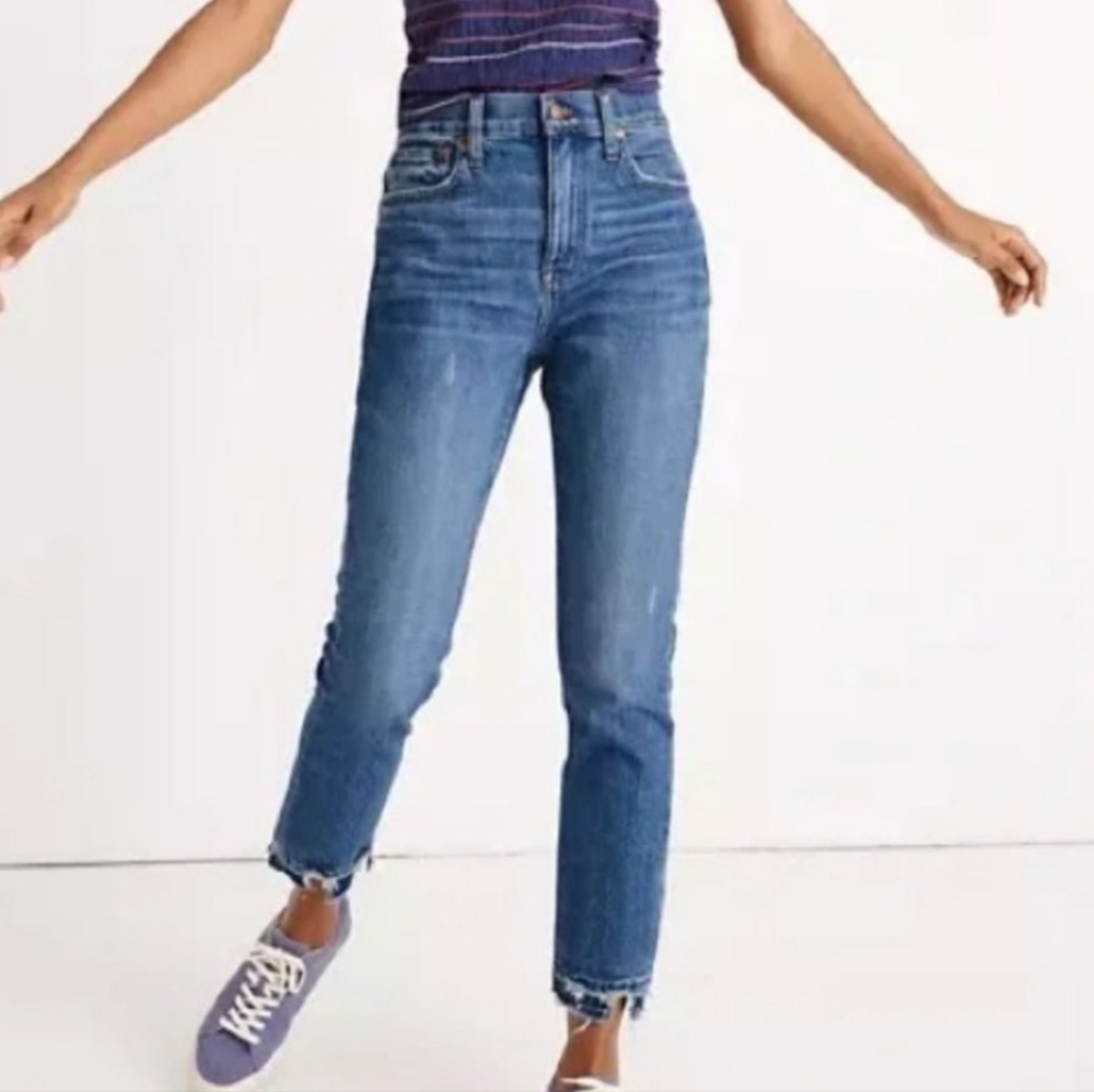 Madewell High Rise Slim Crop Boyjean with Raw Hem size 34 Tall 34T